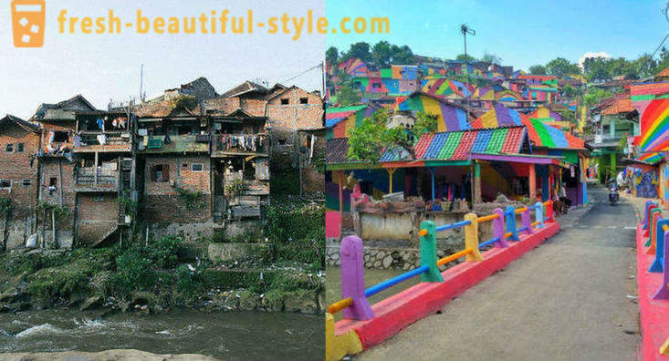 Majad Indoneesia küla värvitud kõik vikerkaarevärvid